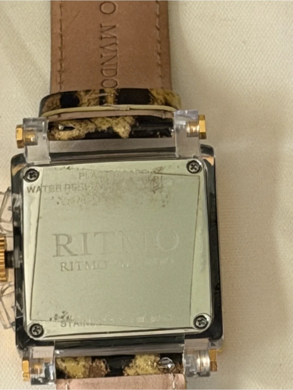 Ritmo Mundo Palazxo Men’s Gold Square Dress Watch with Black and gold  Strap
